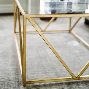 Glass-Top Harlequin Coffee Table from the Jamie Merida Collection for Chelsea House - Detailed shot zoomed in to show the table base finish